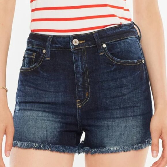 KanCan Jean Shorts Womens S 'Gemini High Rise' Cut Off Stretch Denim Dark Wash - Picture 1 of 10